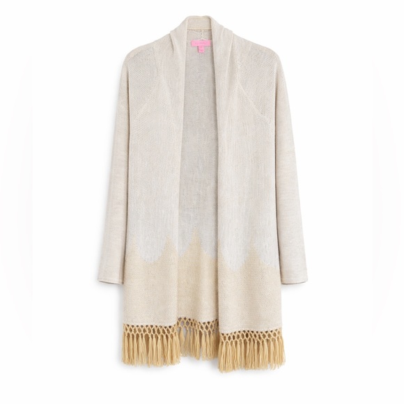 Lilly Pulitzer Sweaters - Lilly Pulitzer Tatum Metallic Fringe Open Cardigan Ivory Gold XS